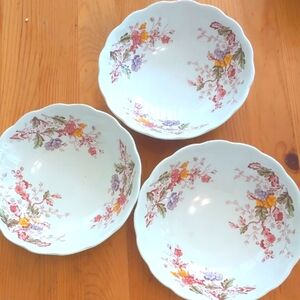 Stafford Shire English Garden Ironstone Floral Porcelain Bowls - Set of 3